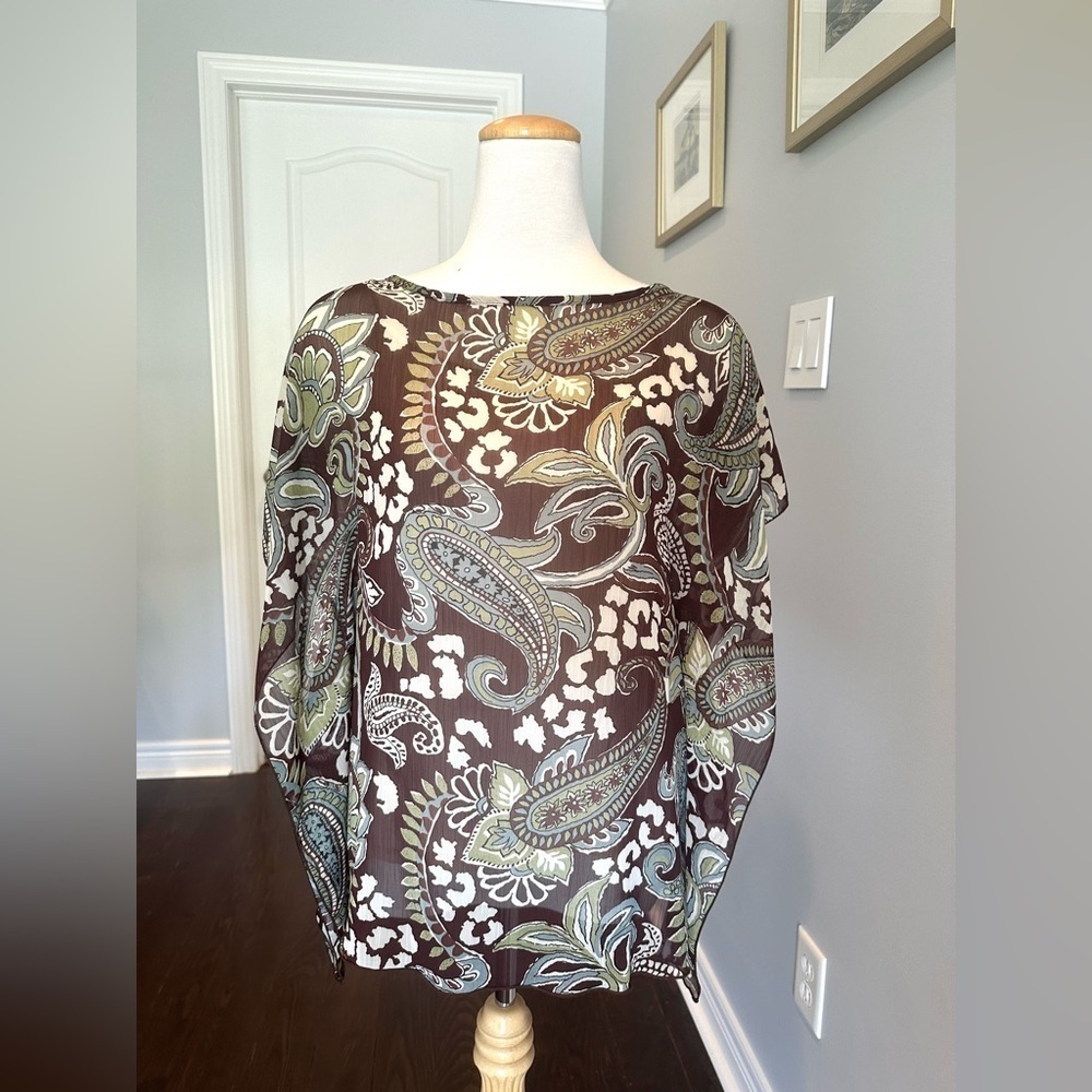 MELANIE LYNE Paisley Poncho Style Tunic Top - Small